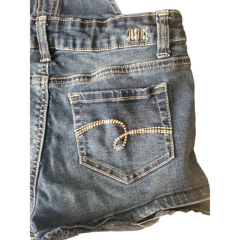 Girls Justice Size 12 Denim Jean Shortalls Overalls Distressed, Medium Wash, EUC - Picture 3 of 6